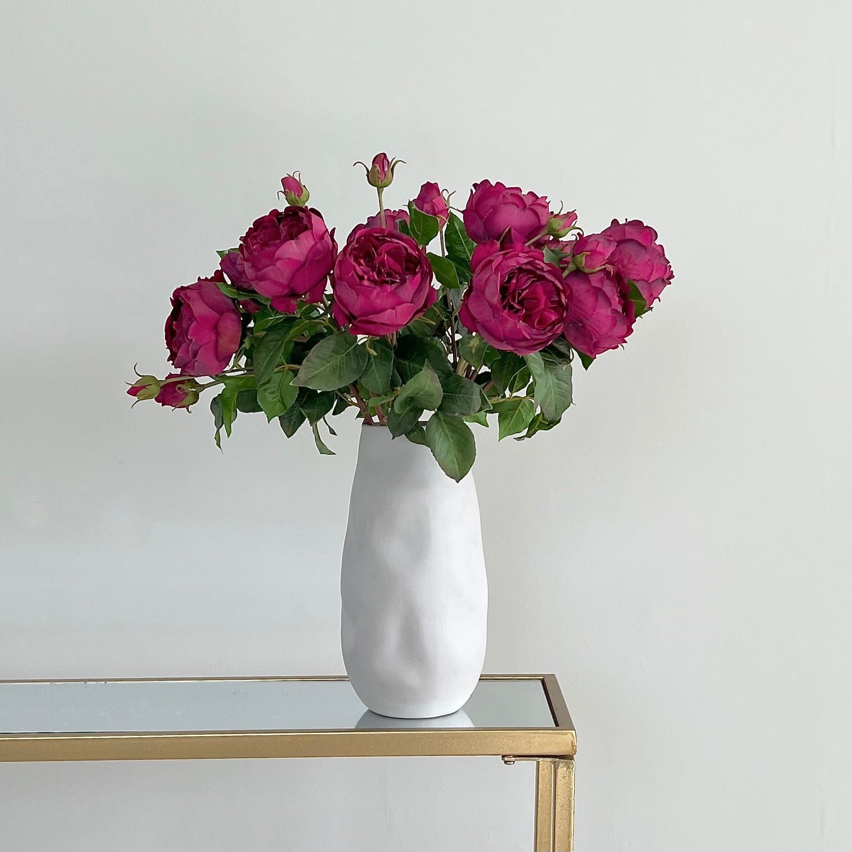 Artificial flowers luxury faux silk Burgundy English Rose in Naunton Vase lifelike realistic faux flowers buy online from The Faux Flower Company ABY5013BD