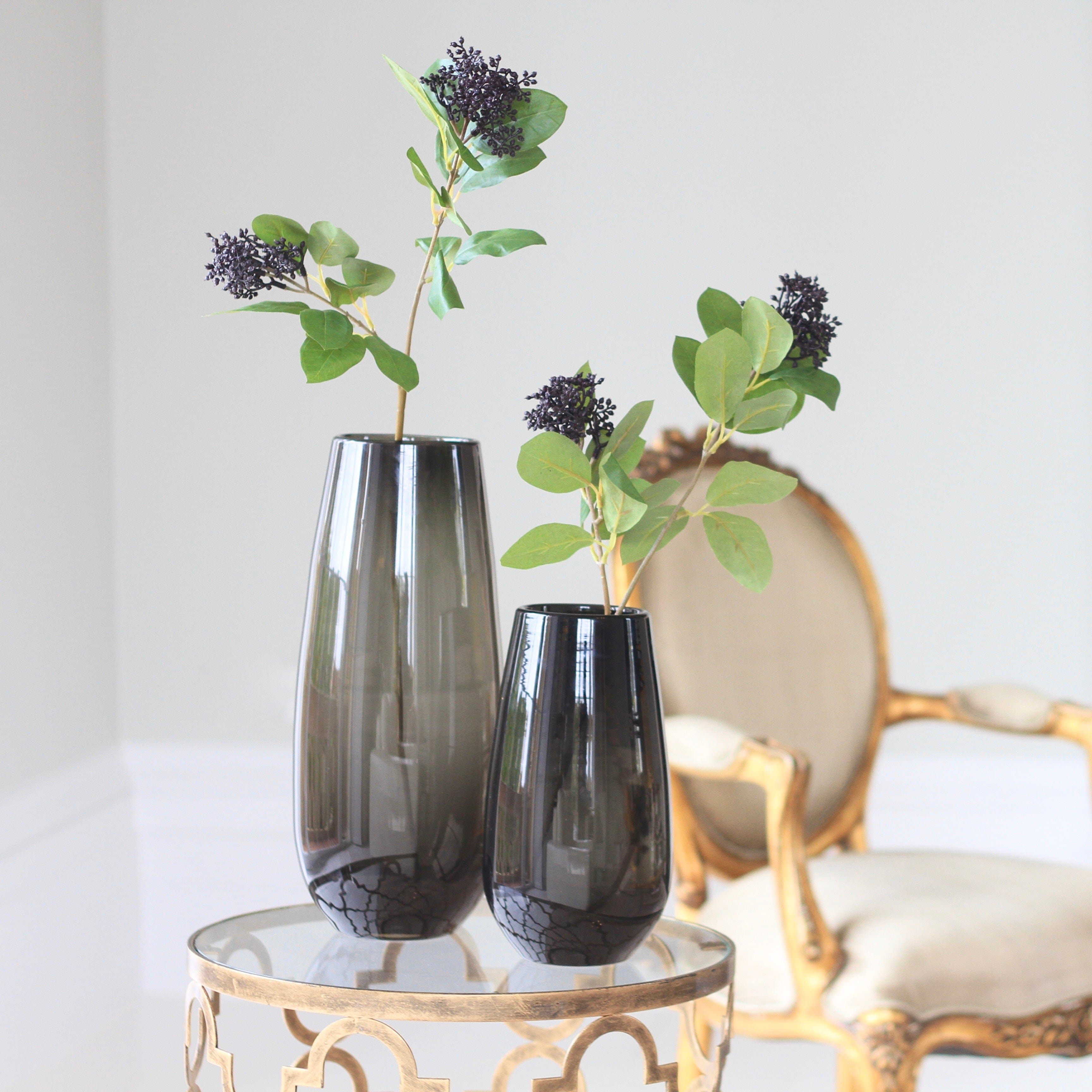 Artificial flowers luxury faux silk black seed pod smoky grey elegant vase medium lifelike realistic faux flowers buy online from Amaranthine Blooms UK 