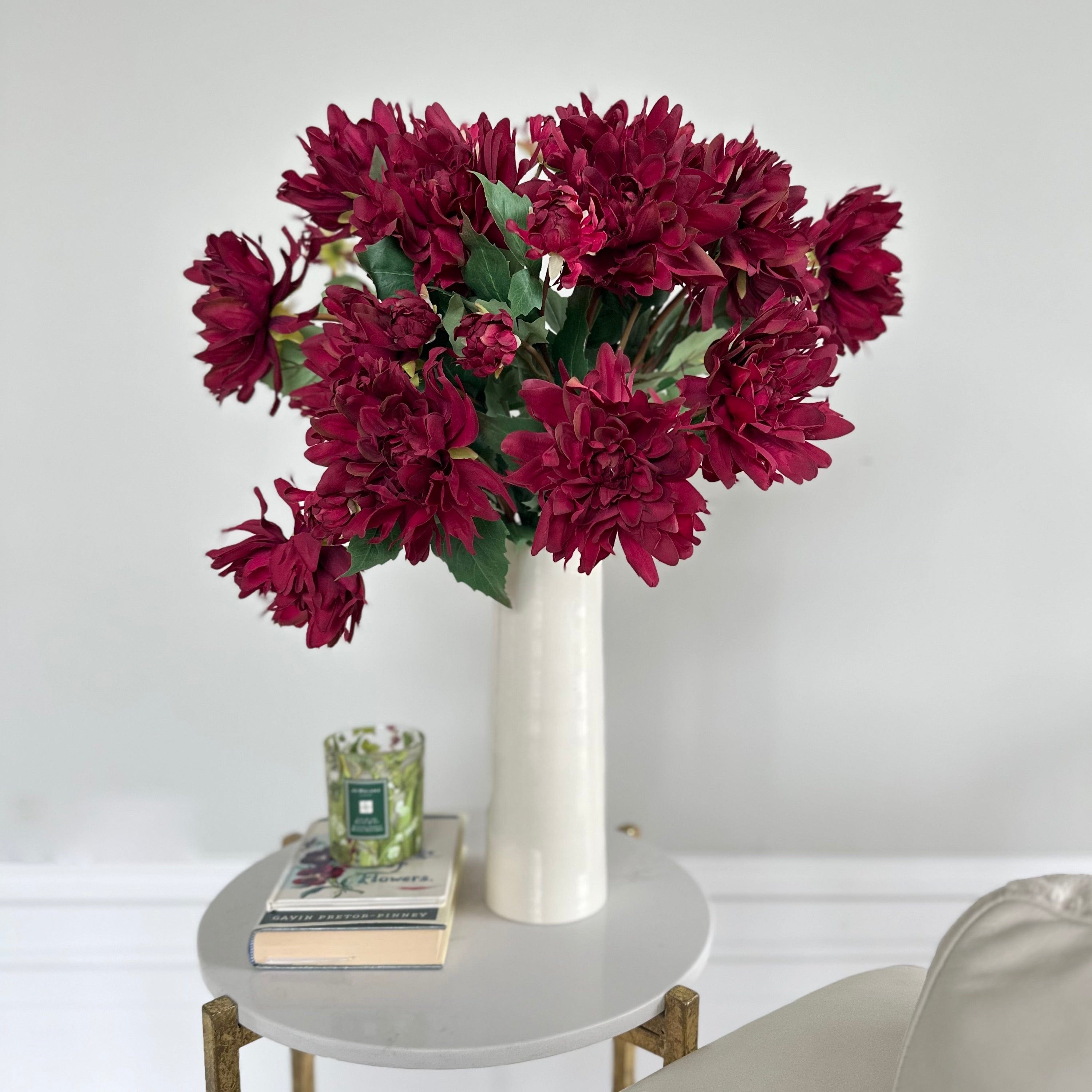 artificial flowers luxury faux silk burgundy dahlia lifelike realistic faux flowers buy online from The Faux Flower Company ABX0449