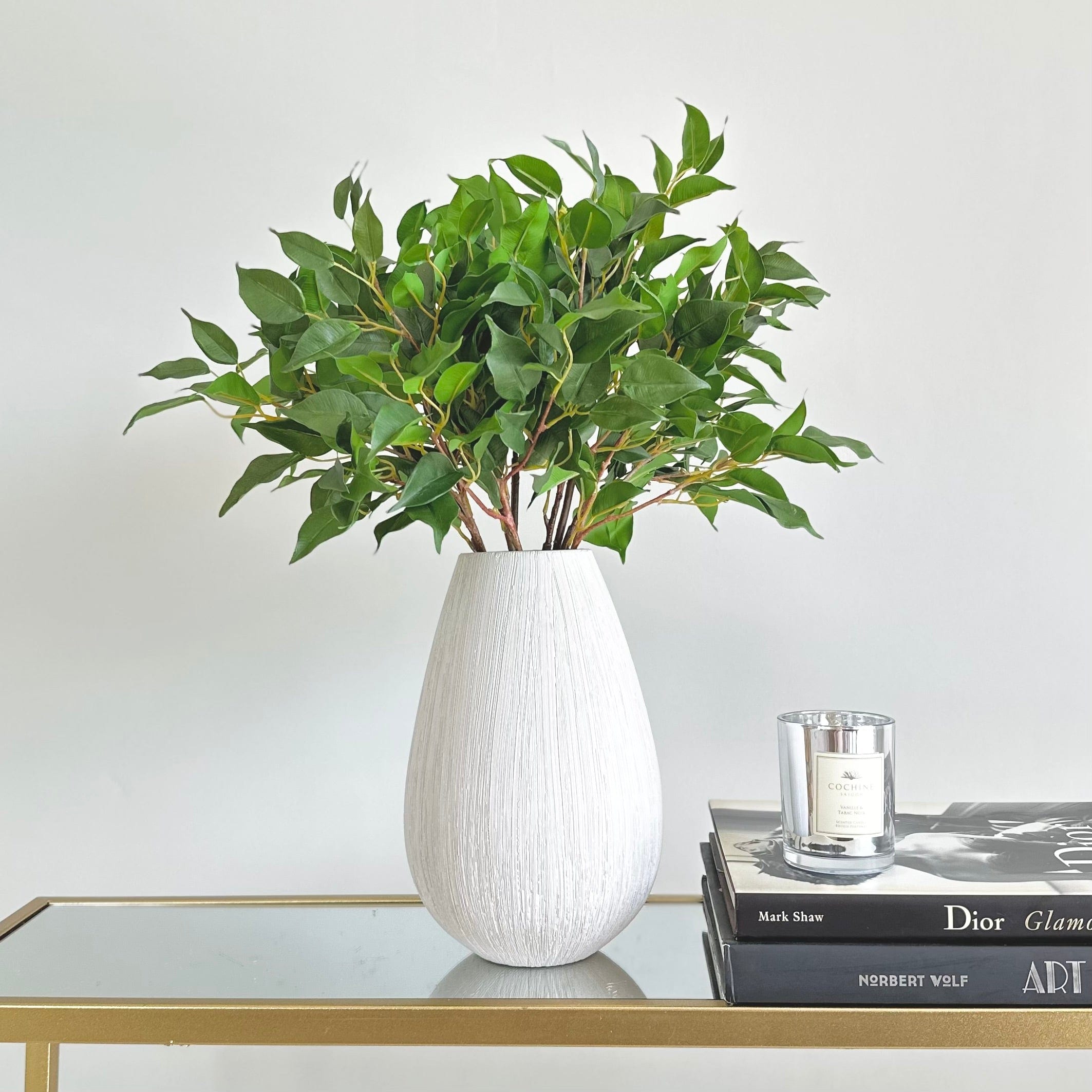 Artificial flowers luxury faux silk green ficus leaf branch bibury vase lifelike realistic faux flowers ABP1513 ABY1067GR