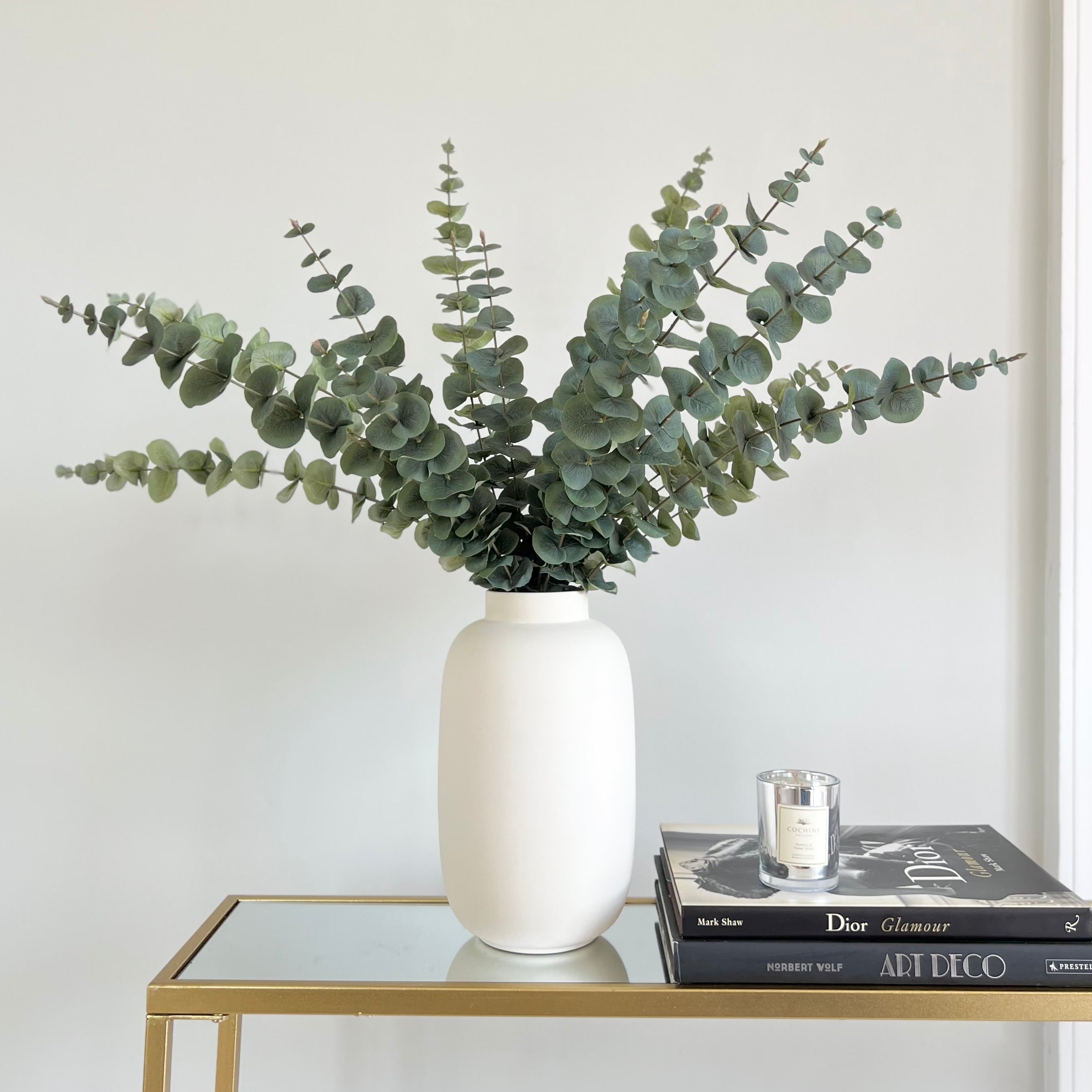 Artificial flowers luxury faux silk green tall eucalyptus stem stem kingham vase lifelike realistic faux flowers ABP04B3 ABZ1129GR