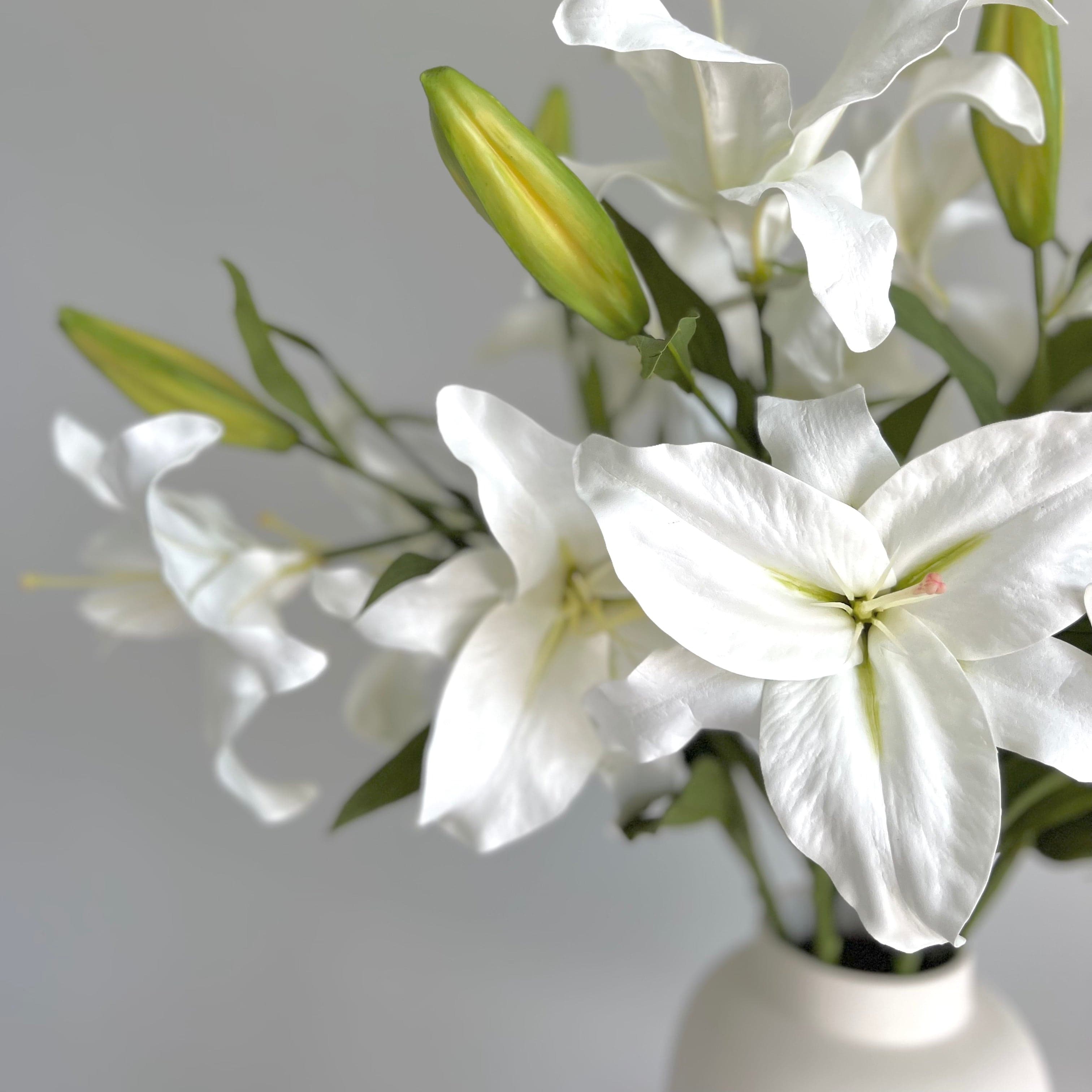 Artificial flowers luxury faux silk white casablanca lily kingham vase lifelike realistic faux flowers ABP04B3 ABY3018WH