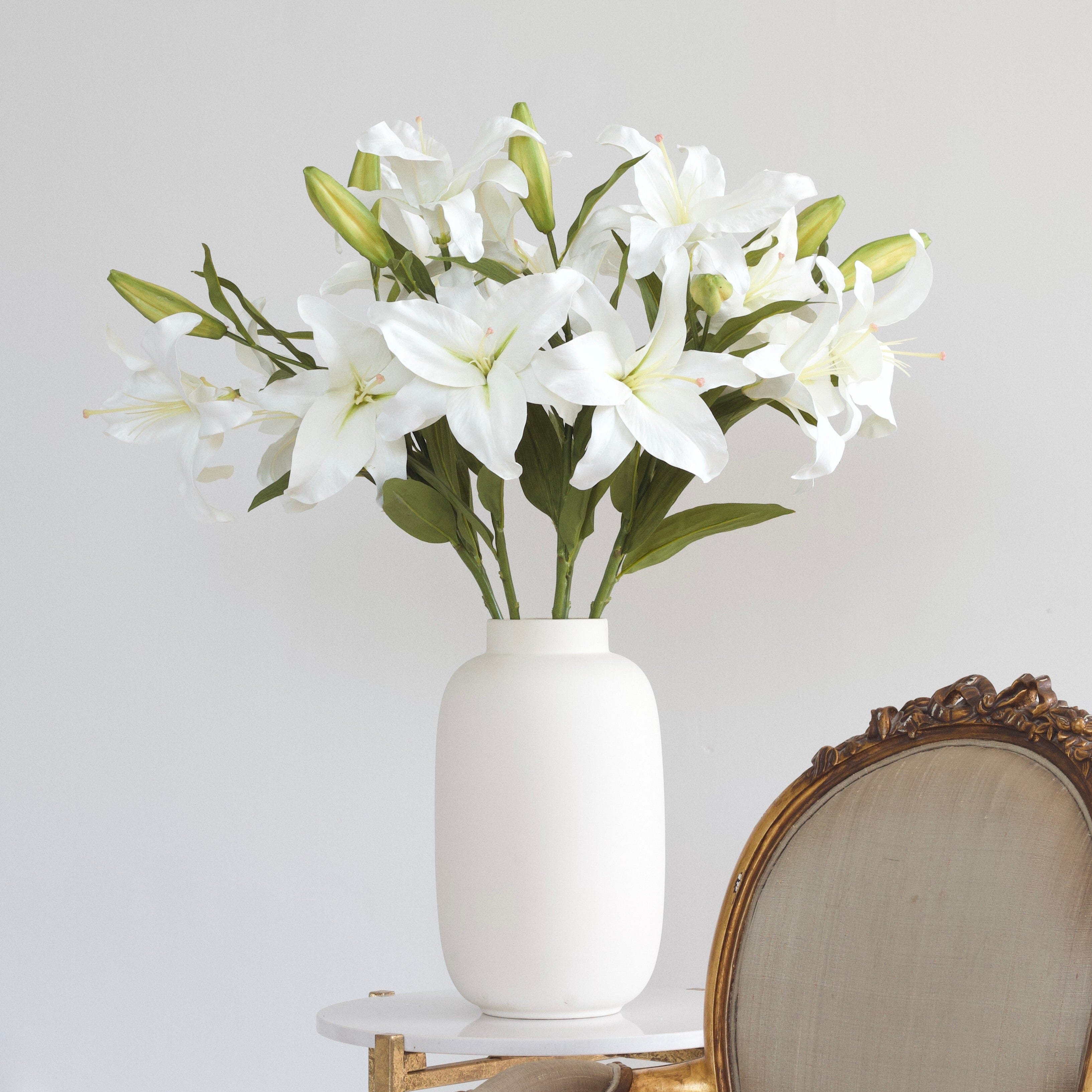 Artificial flowers luxury faux silk white casablanca lily kingham vase lifelike realistic faux flowers ABP04B3 ABY3018WH