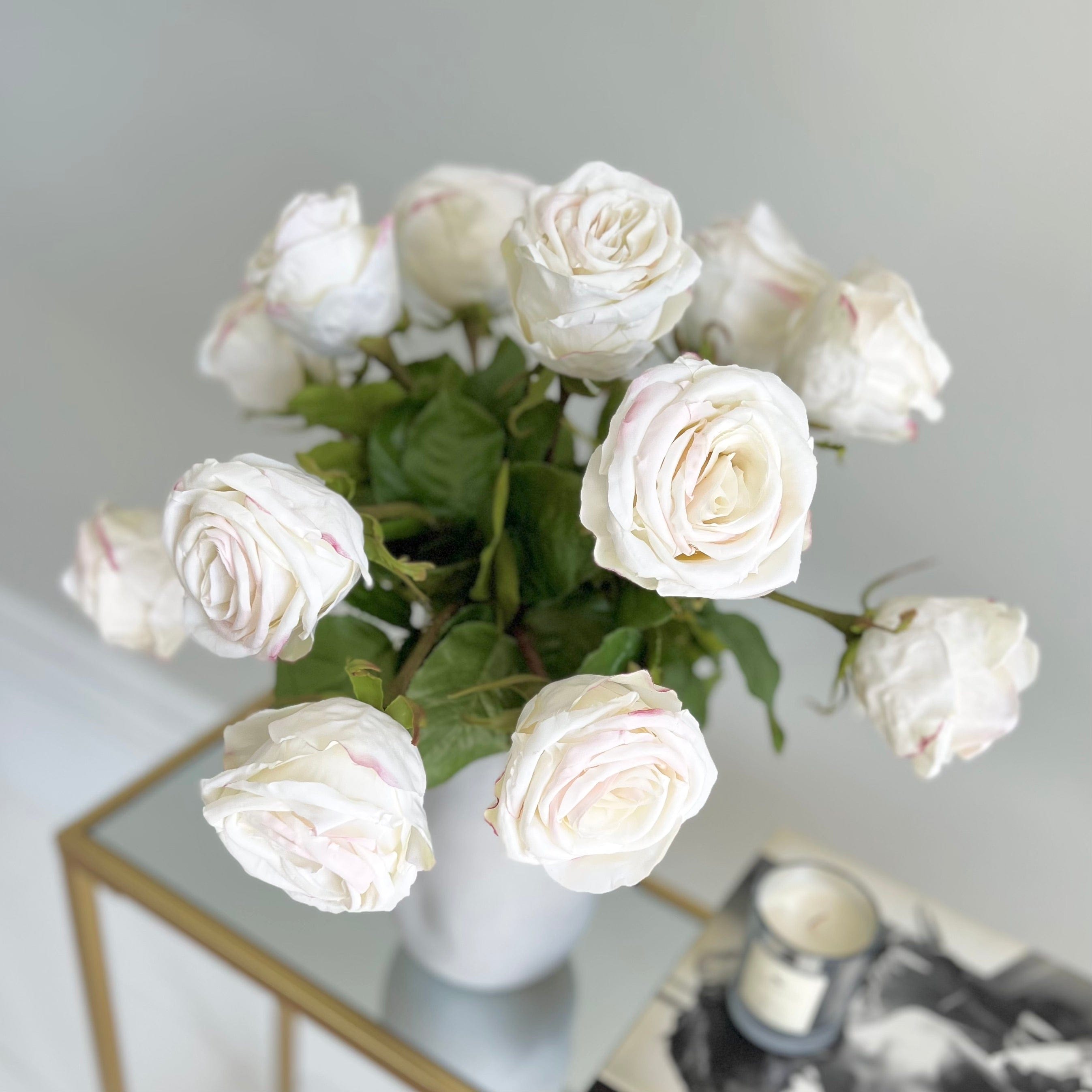 Artificial flowers luxury faux silk white large ecuadorian rose naunton vase lifelike realistic faux flowers ABP525B ABY5113WH