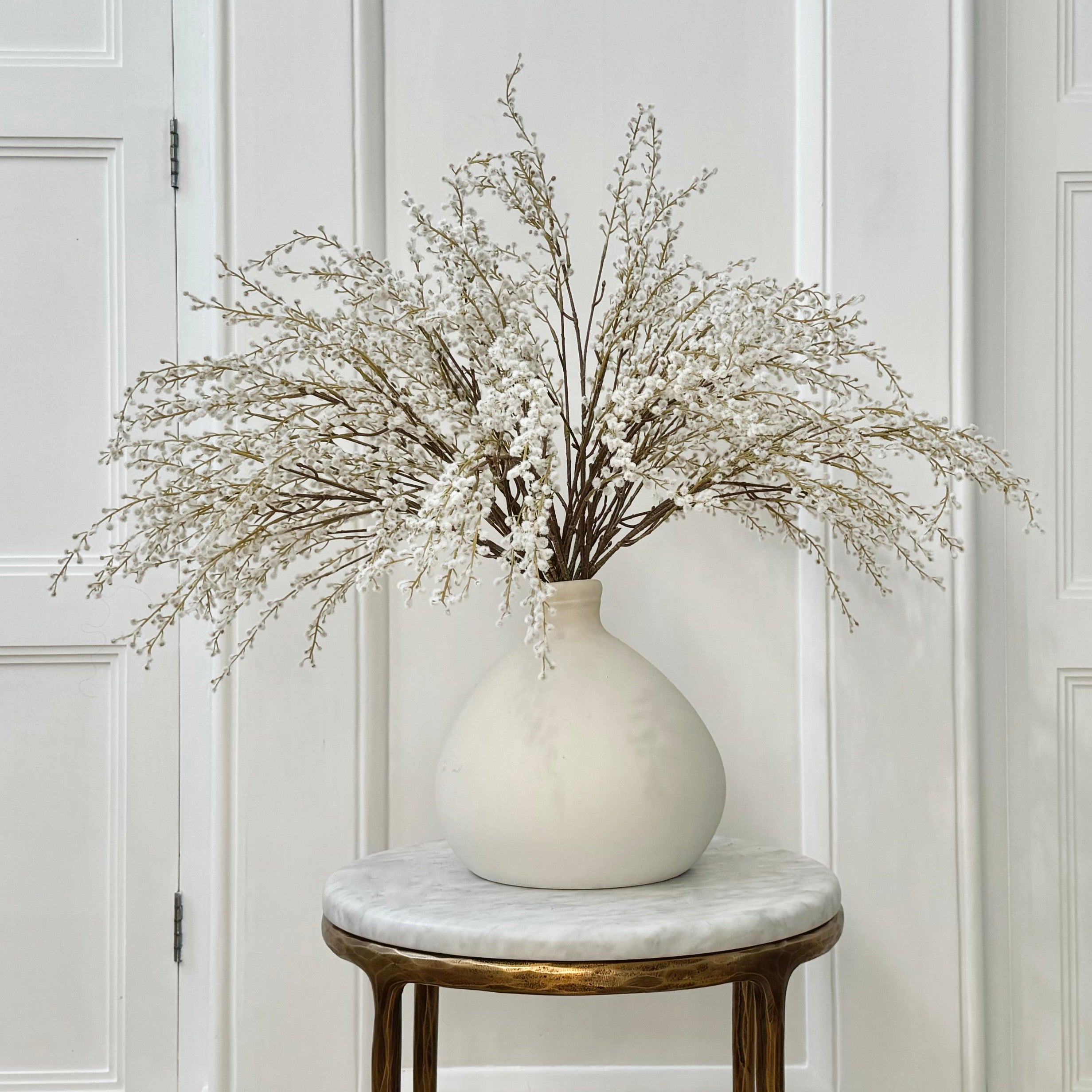 Luxury Lifelike Realistic Artificial Fabric Faux Silk Luxury  White Willow Spray ABZ1504WH Winter Autumn Artificial Flower Arrangement with Faux Foliage in Burford Vase ABP1747 Buy Online from The Faux Flower Company