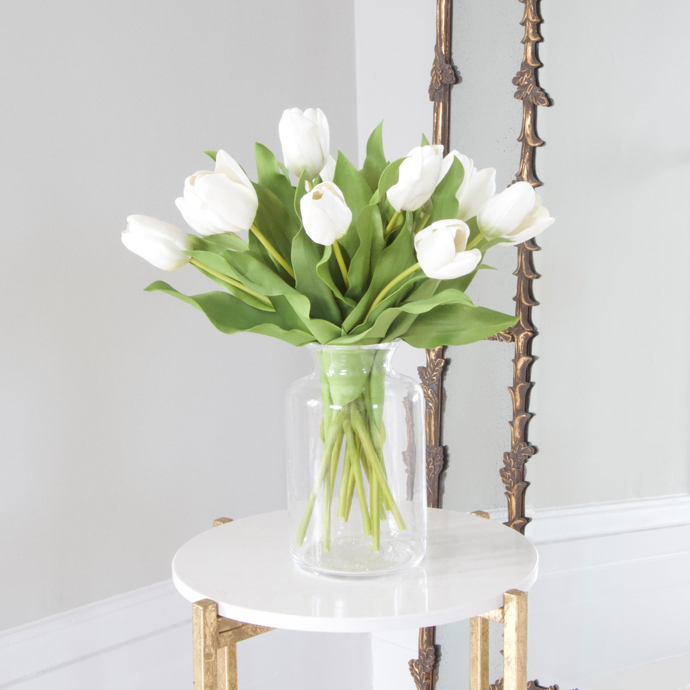 Luxury Lifelike Realistic Artificial Fabric Silk Blooms with Foliage Buy Online from The Faux Flower Company | White Open Tulip 