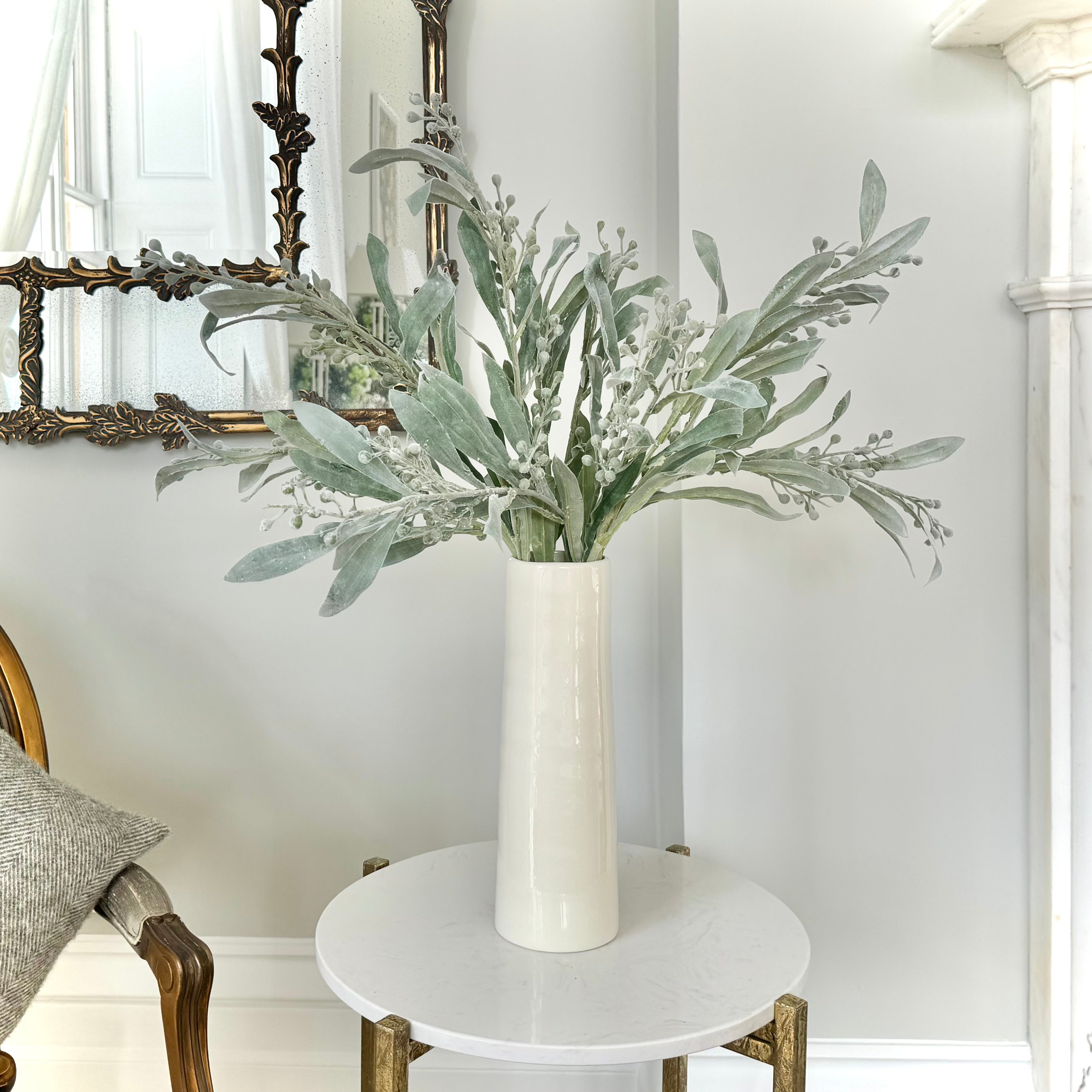 Luxury Lifelike Realistic Artificial Flowers Fabric Silk Luxury Flower Stem Silk Flower Arrangement Silver Grey Berries in Vase with Foliage Prestbury Buy Online from The Faux Flower Company ABX1892GR