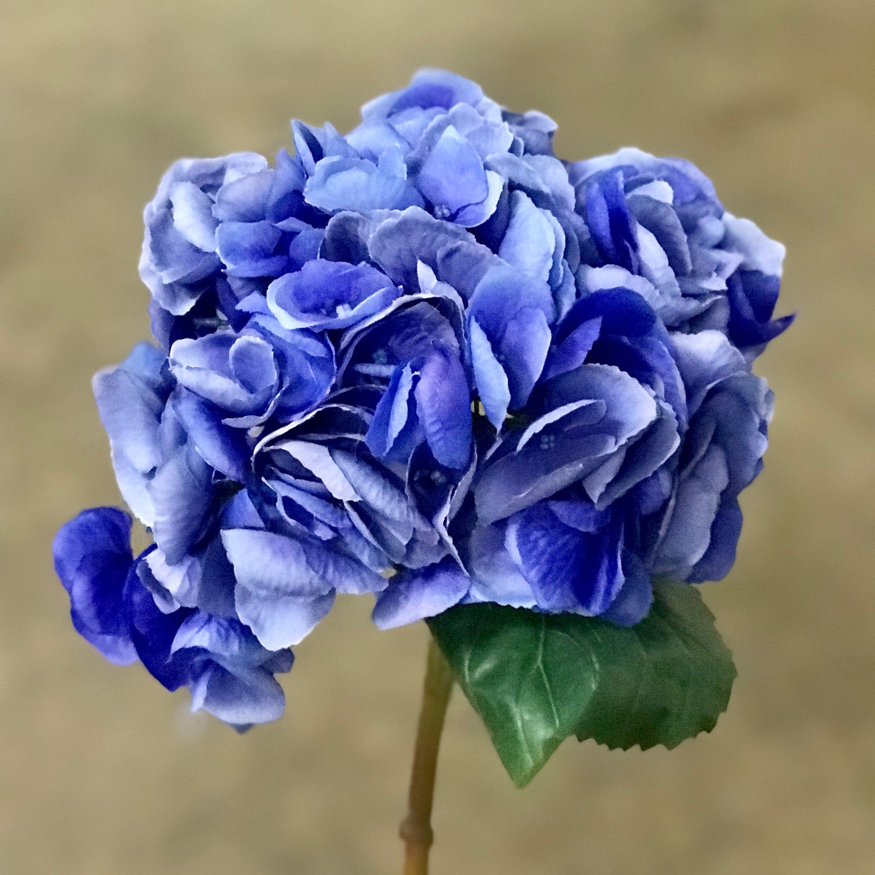 Artificial flowers luxury faux silk Deep Blue Hydrangea Mophead lifelike realistic faux flowers buy online from Amaranthine Blooms