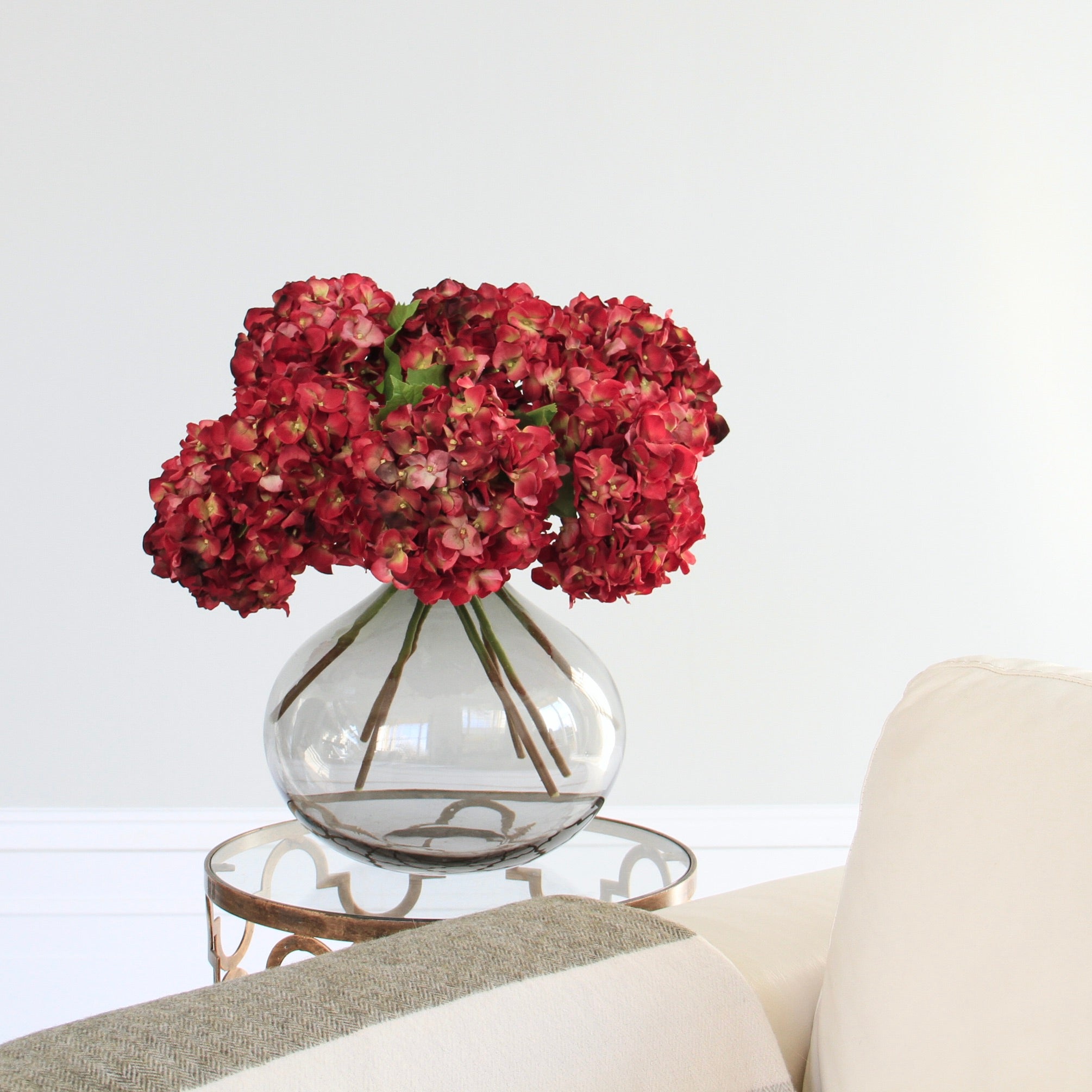 Artificial flowers luxury faux silk Red Hydrangea lifelike realistic faux flowers buy online from Amaranthine Blooms