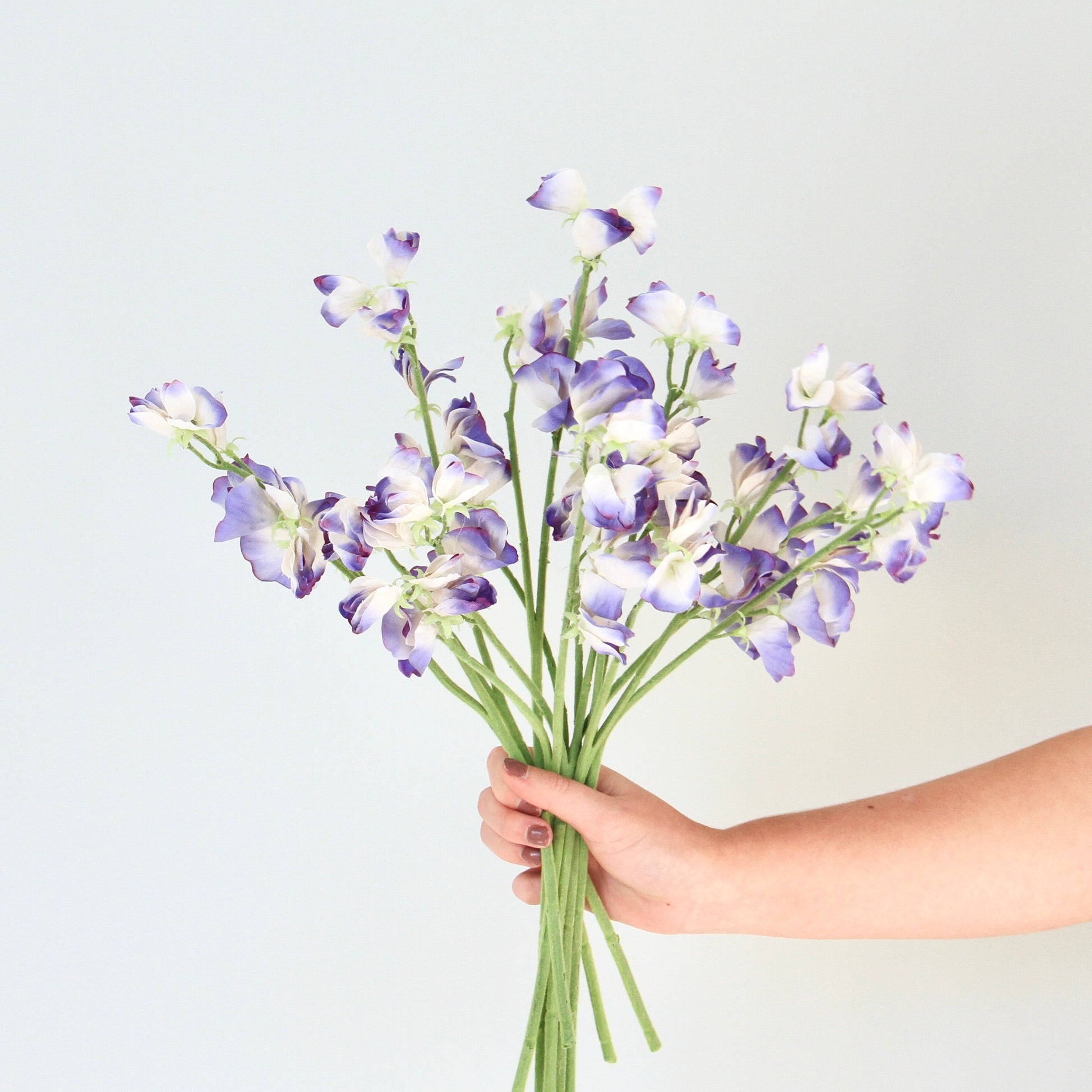 Artificial flowers luxury faux silk small blue sweet pea lifelike realistic faux flowers buy online from Amaranthine Blooms UK