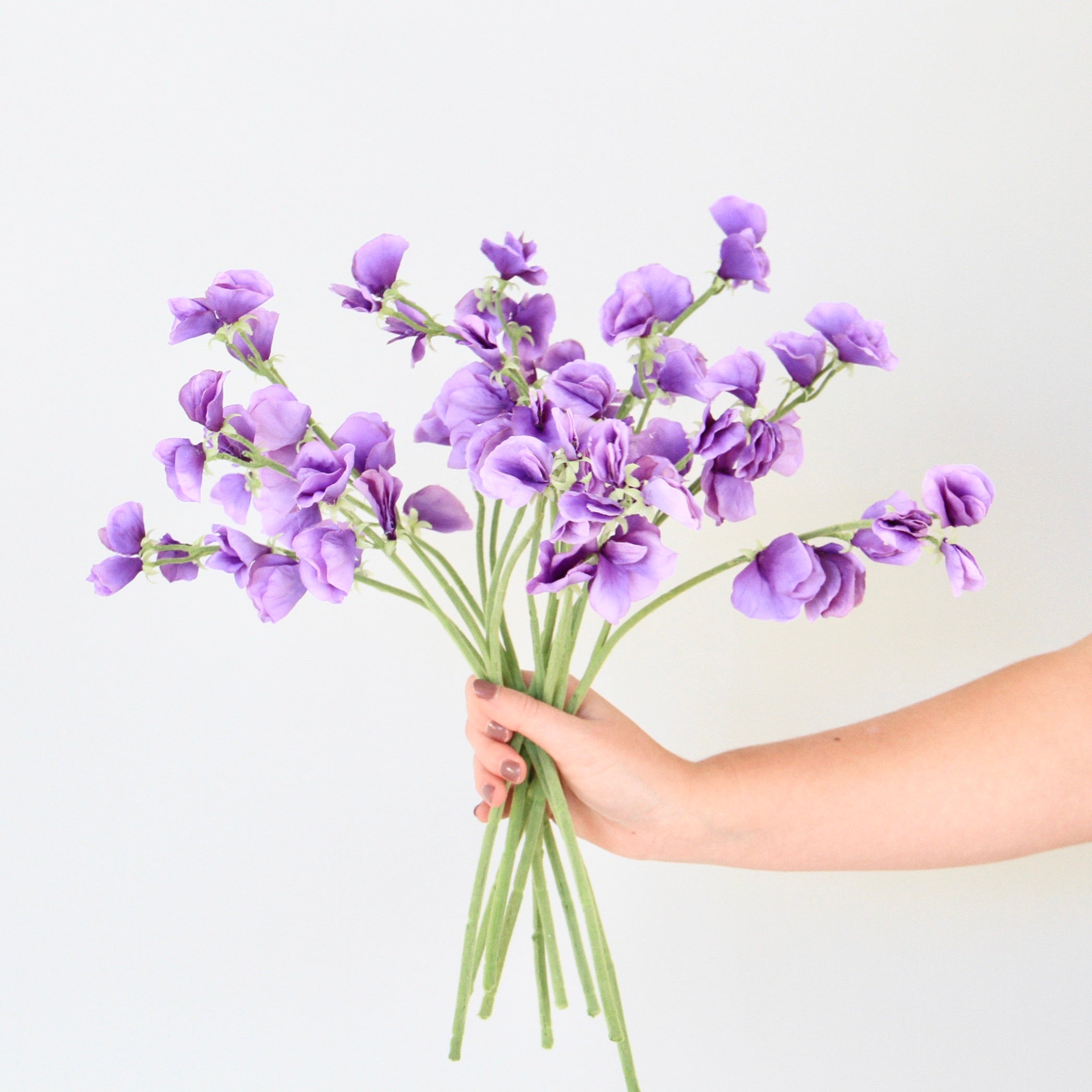 Artificial flowers luxury faux silk small dark purple sweet pea lifelike realistic faux flowers buy online from Amaranthine Blooms UK
