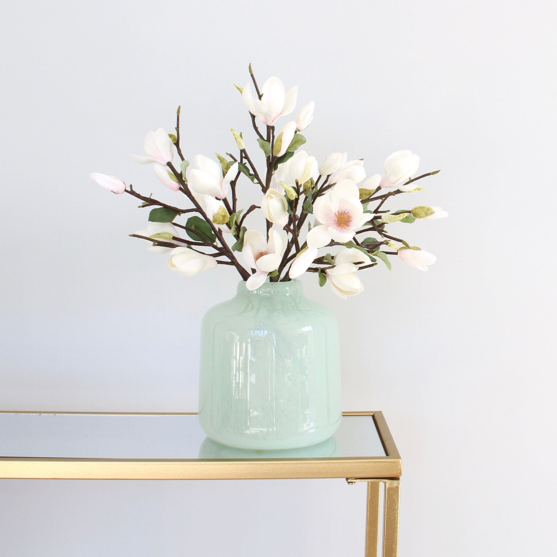 Artificial flowers luxury faux white short magnolia branch lifelike realistic silk flowers Amaranthine Blooms UK