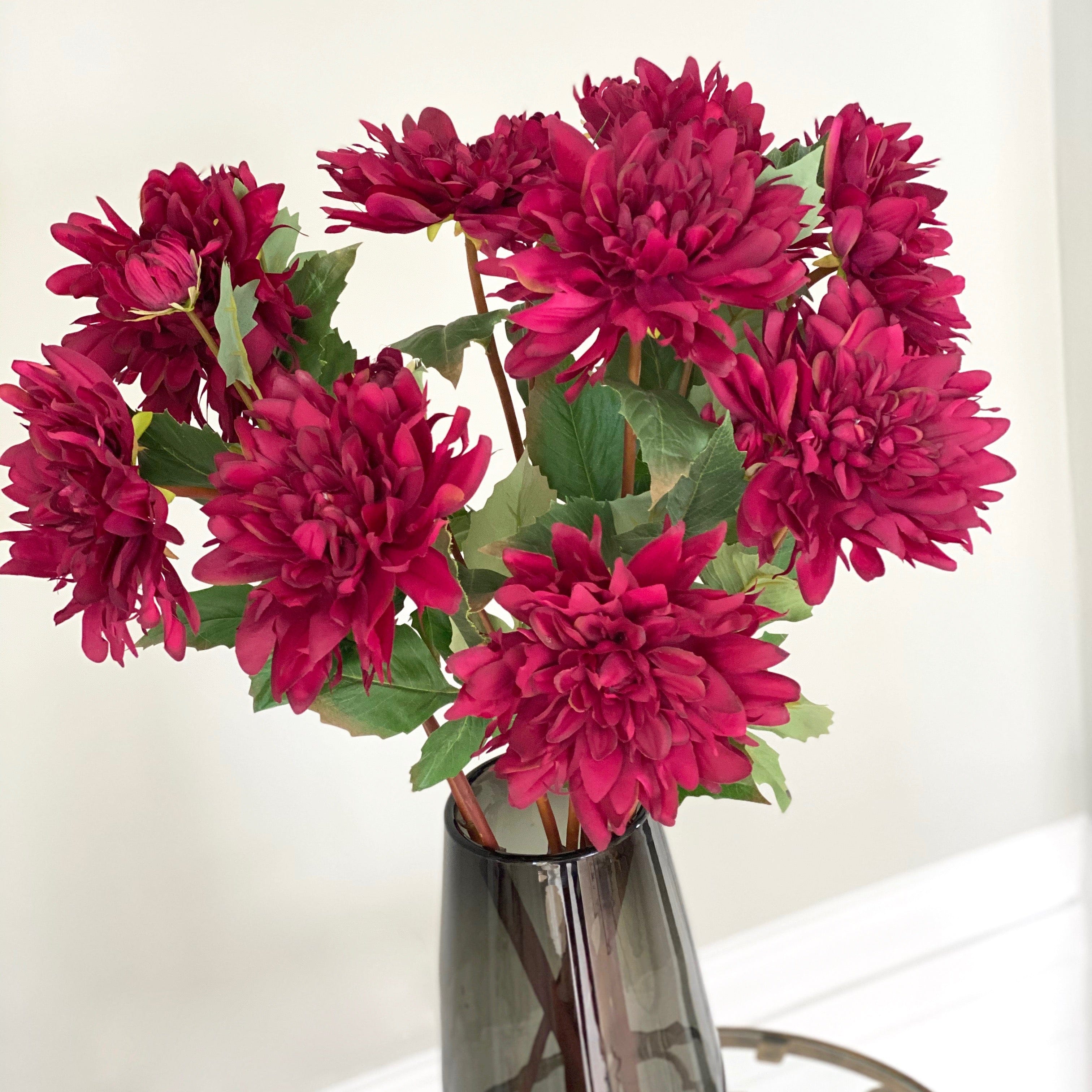 artificial flower burgundy dahlia luxury silk flowers