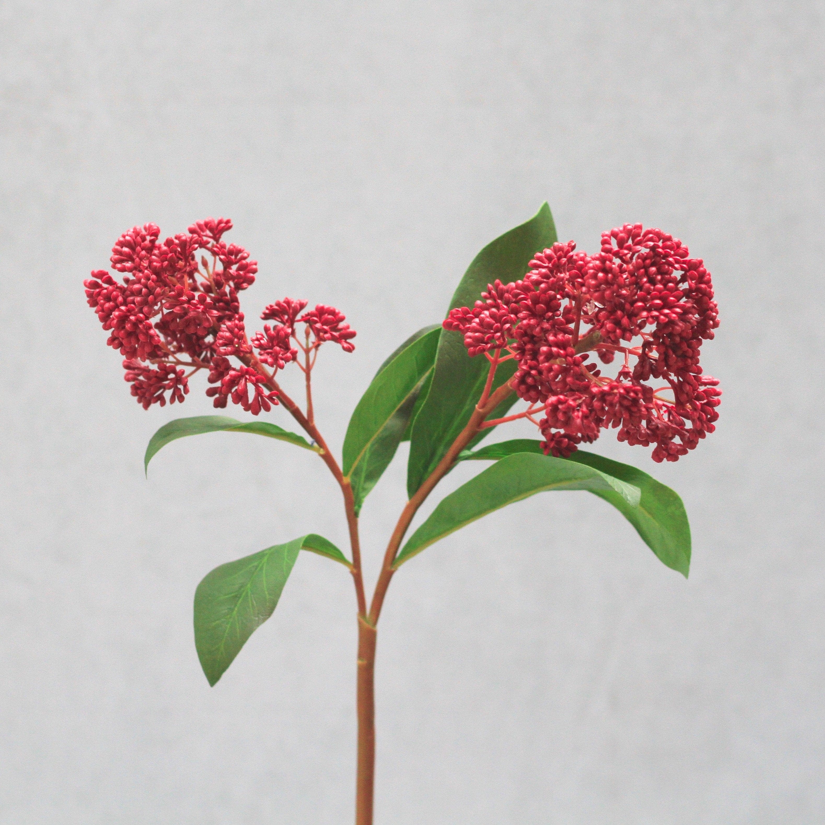 luxury artificial fake silk flowers red skimmia lifelike realistic faux flowers buy online from Amaranthine Blooms Hong Kong UK